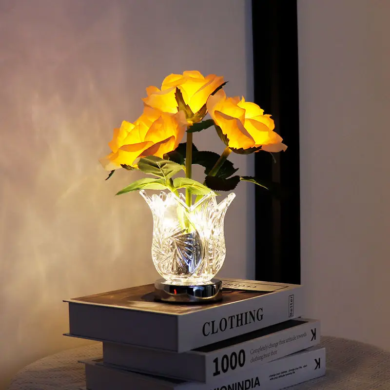 

Nightlight champagne rose lamp led creative romantic table lamp atmosphere lamp birthday gift bedroom bedside.