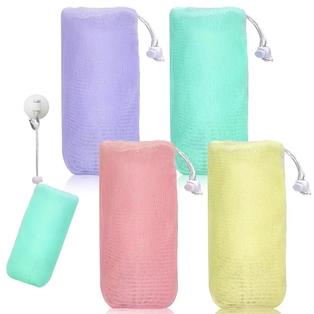 Shower Soap Sack Saver Pouch Foam Net Body Facial Cleaning Tool Easy to Hang Bubble Foam Net for Shower Lanyard Design Soap Bags