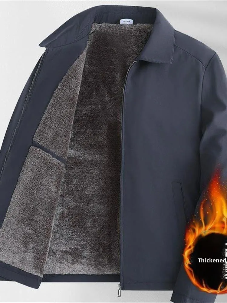 

Men's Winter Jacket Thickened Fleece Collar Warm Top Coat for Middle-Aged And Elderly Autumn And Winter Style Casual Outerwear