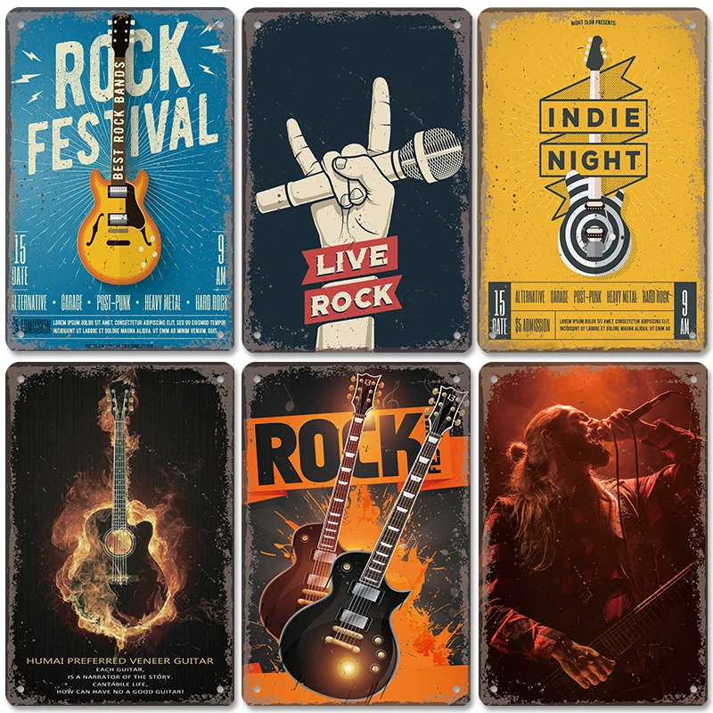 Vintage Rock Music Metal Poster Tin Signs Retro Guitar Rock Party Metal Plates for Bar Pub Home Wall Art Decor