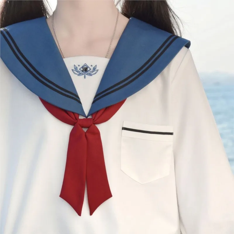 Uniforme JK para mulheres e meninas, terno marinheiro, trajes cosplay, conjuntos de saias plissadas curtas, mangas compridas, estilo universitário, azul, jk