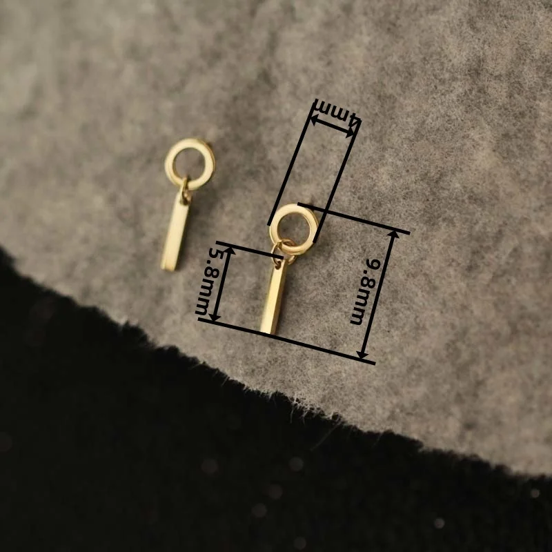 GOLDtutu Unique Plate Bar Stud Earring, Minimal Simple Dainty Style, 9K Solid Gold, kj101