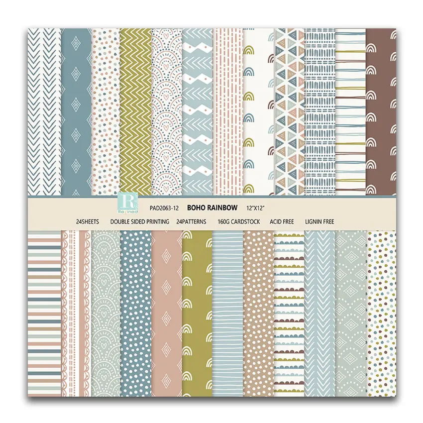 12x12 BOHO style double sided printing cardstock scrapbooking junk journal patterned paper pack