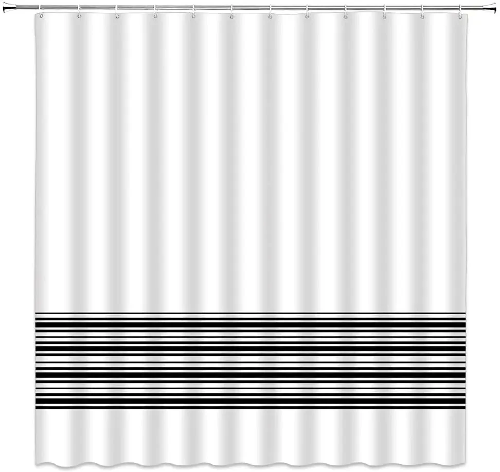 Black and White Striped Shower Curtain Modern Simple Fashion Concise Farmhouse Home Cloth Bathroom Decor Curtains Set with Hooks