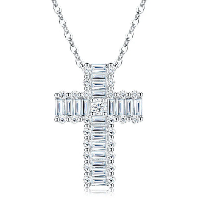 

ZFSILVER Fashion Classic s925 Silver Moissanite Trendy Design Luxury Cross Necklace Charms Women Accessories Jewelry Gift N17576