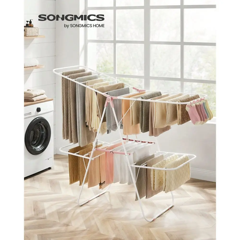 

Clothes Drying Rack, Foldable 2Level Laundry Drying Rack, FreeStanding Large Drying Rack, With HeightAdjustable Wings, 33 Drying