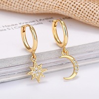 Minimalist Crystal Zirconia Stars Moon Huggie Hoop Earrings For Women Trendy Stainless Steel Circle Earrings Punk Rock Jewelry