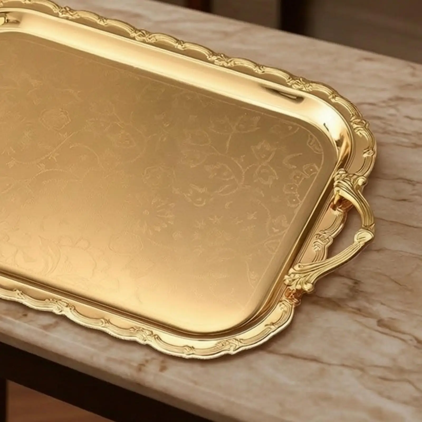 Luxury Rectangular Metal Tray Gold Mirror Surface Serving Platter for Buffet Dessert Presentation