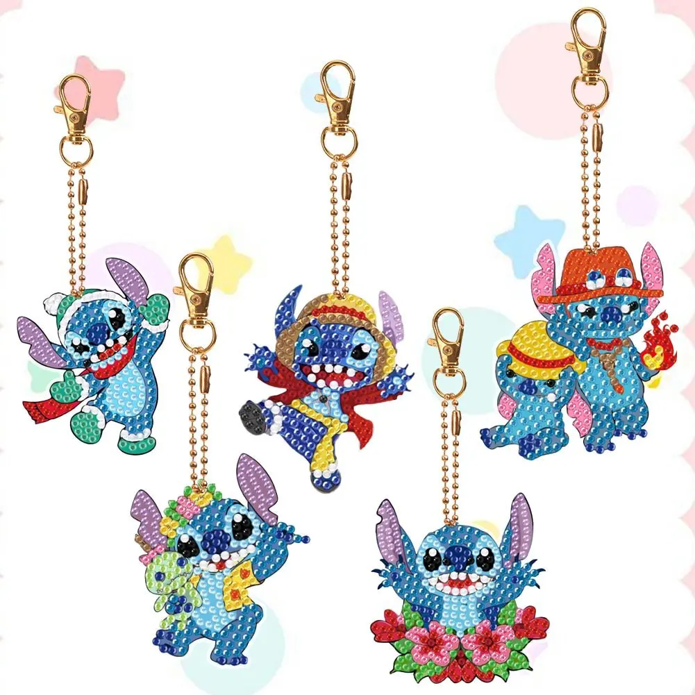 5D Diamond Drawing Keychain Cartoon Stitch Anime Crystal Alien Diamond DIY Double Sided Diamond Hanger