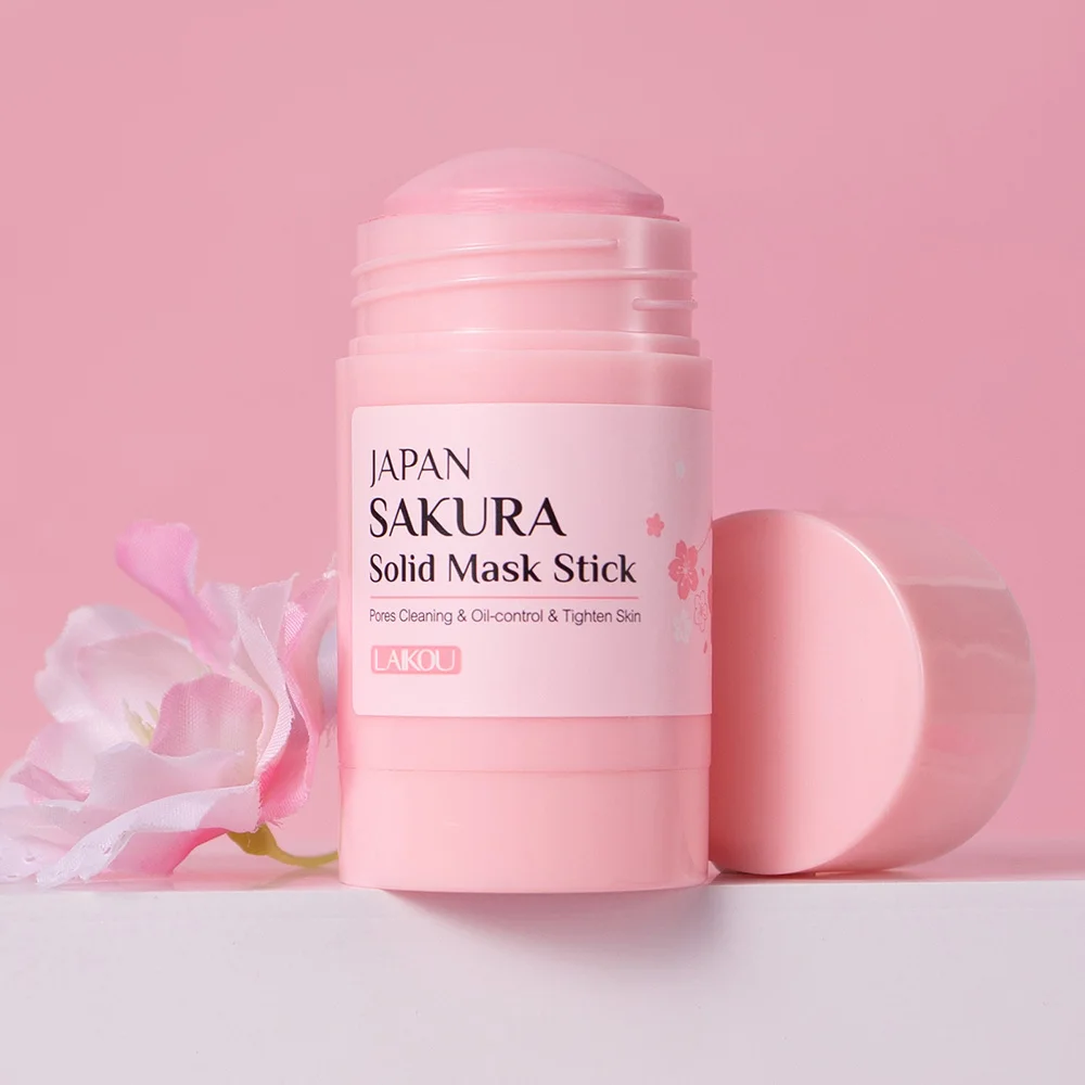 

LAIKOUCherry Blossom Solid Clay Mask Stick 45g Lazy Smear Cleansing Mud Stick Pore Tightening Exfoliating Hydrating Cross Border