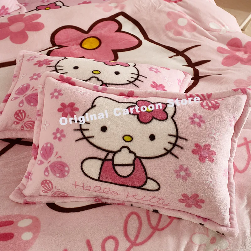 Hello Kitty Sanrio Kuromi Cartoon Flannel Pillowcase Coral Fleece Pillowcase Cute Pikachu Pillowcase Tinkerbell Child Gift