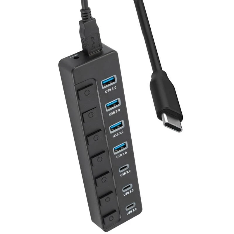 USB-концентратор 3.0 Hub USB 3.0 Type C OTG Multi USB-сплиттер Адаптер питания 7-портовый несколько расширителей с переключателем для аксессуаров для ПК