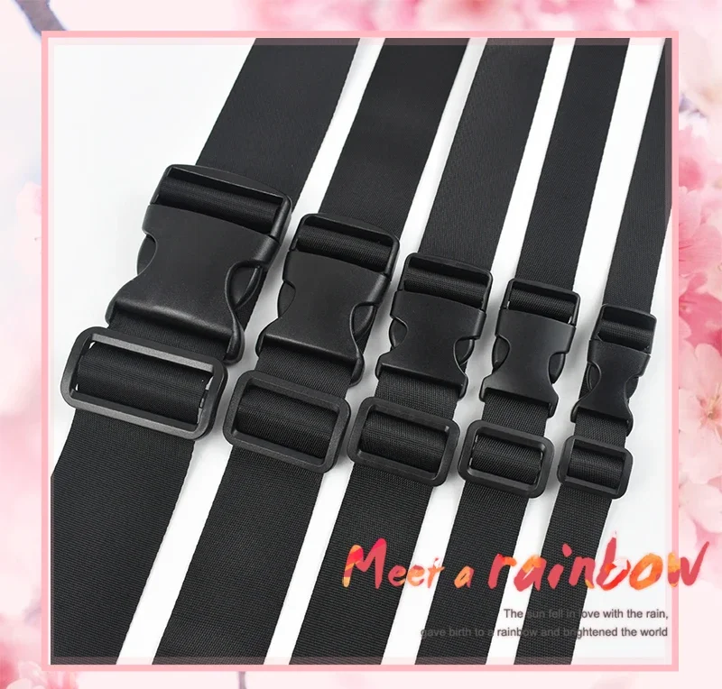 10Sets 20-50mm Nylon Gurtband Schwarz Kunststoff Slider Schnallen Quick Release Schnalle Rucksack Strap Hund Kragen DIY nähen Zubehör – Detail 3