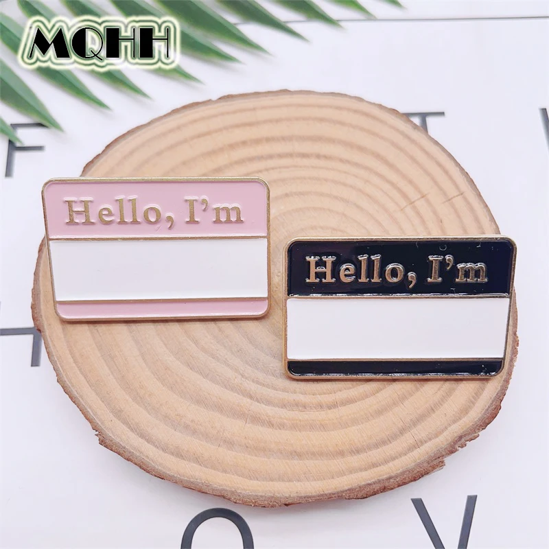 Creative Geometry English Letter Enamel Pins Hello, I am a Post-it Note Dialogue Alloy Brooch Badge Personalized Jewelry Gift