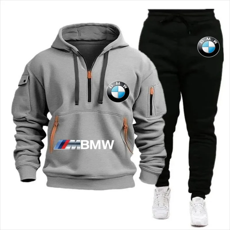 2025BMW Popular European Goods Hooded Sweater Men's Autumn and Winter Loose Multi-Pocket Casual plus Size Suit