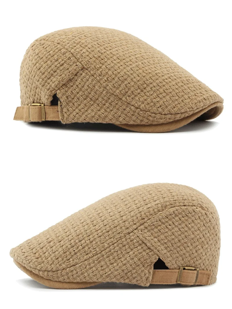 Autumn Flat Peaked Cap For Men Solid Knit Beret Hat Women Retro Newsboy Ivy Herringbone Beret Cabbie Forward Hat Adjustable