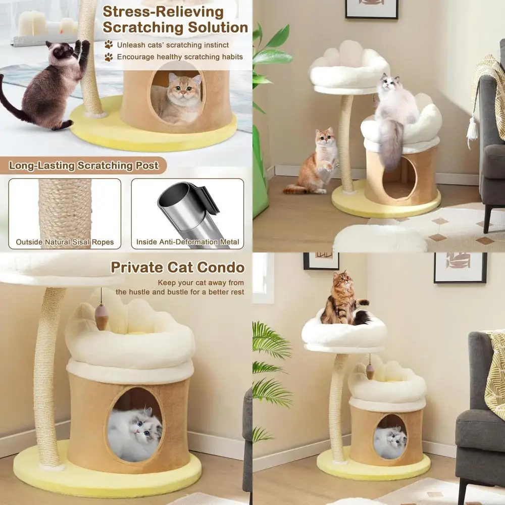 

Современный домашний кошачий дерево-игровой комплекс 33 с сизалевым стволом для когтетрасс, игровой башней и моющимися платформами для отдыха