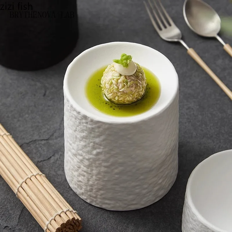 Solid Color Ceramic Stone Pattern Cylindrical Plate Creative Snack Dessert Plate Sushi Hotel Molecular Cooking Tableware