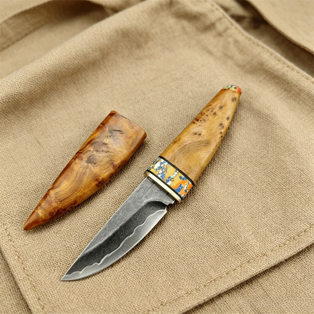 2026 Composite Steel Blade Fixed Blade Knife Handle White Shadow Wood Knives Outdoor Camping Hunting Cutting Survival Tool