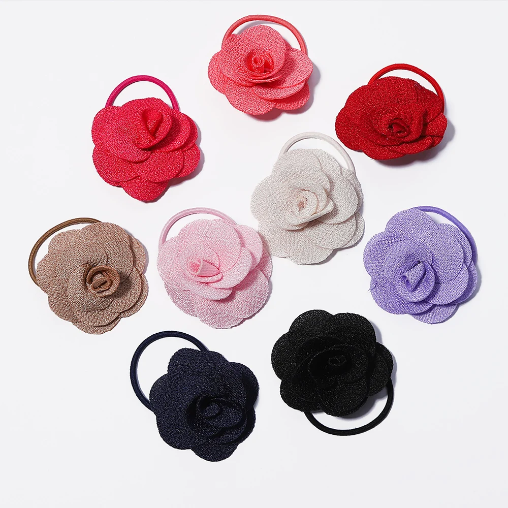 10pcs/lot 1.8 Inch Boutique Flower Girl Bow Elastic Hair Tie Girls Solid Color Rope Hair Band Bow Children Hair Accessories Gift