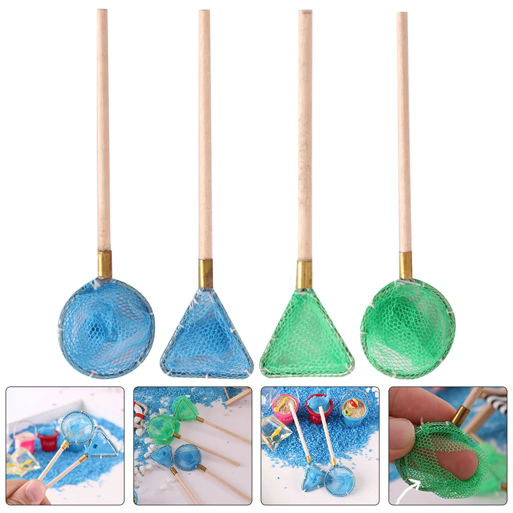 

4 Pcs Fishing Net Cartoon Mini Model Miniature Adornment Fishnets Toy Small House Props Summer