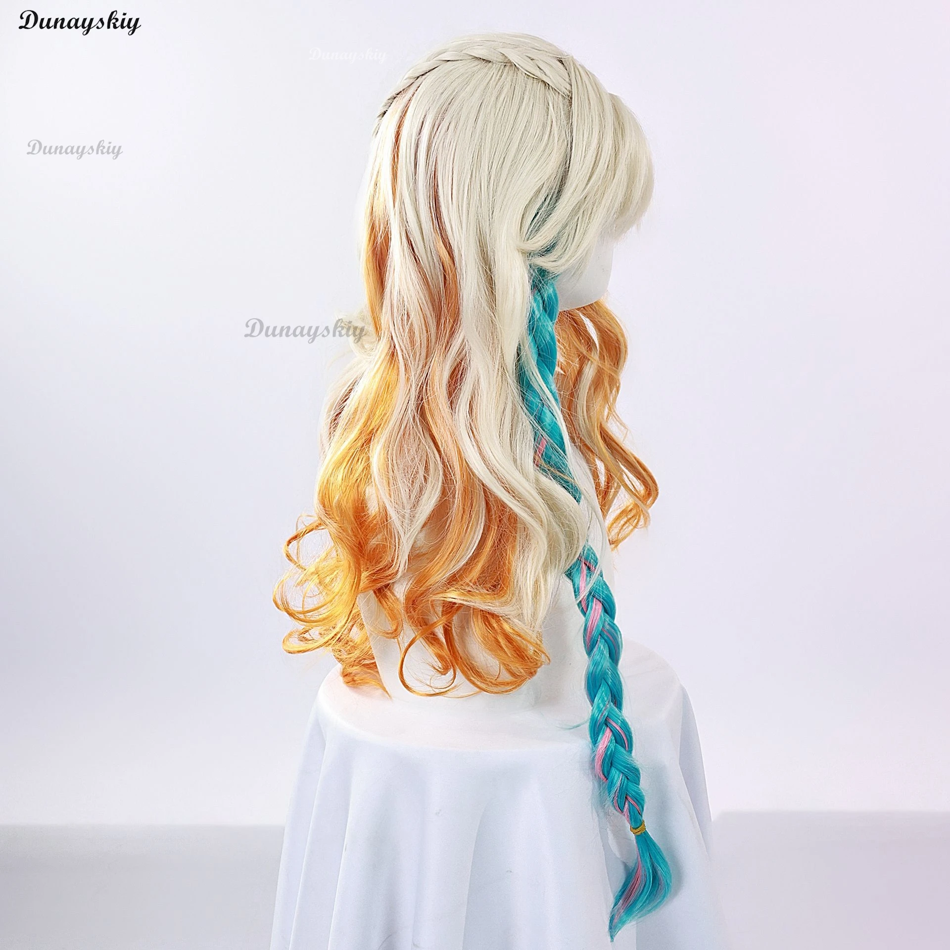 Anime Game Genshin Impact Xilonen Cosplay Wig Golden Yellow Long Hair Animal Furry Headwear Tail Cos Halloween Party For Props