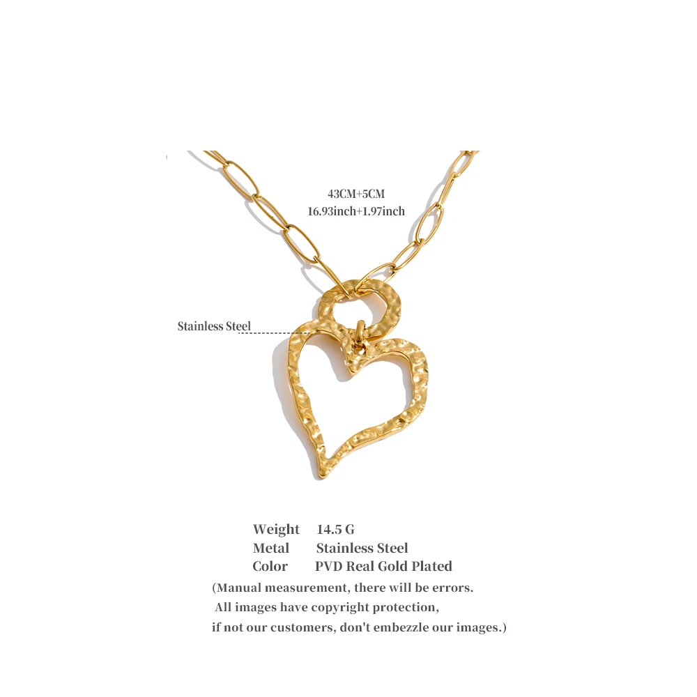 Yhpup Edelstahl Halskette mit Hohlherz-Anhänger 2026 Goldfarben PVD-beschichtet Stilvoller Schmuck Strukturierter Modeschmuck Geschenk – Detail 1