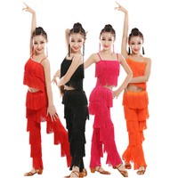 Latin Dance Dress For Kids Girls Adult Ballroom Tassel Fringe Tops Pants Salsa Samba Costume Children Dance Competition Costume