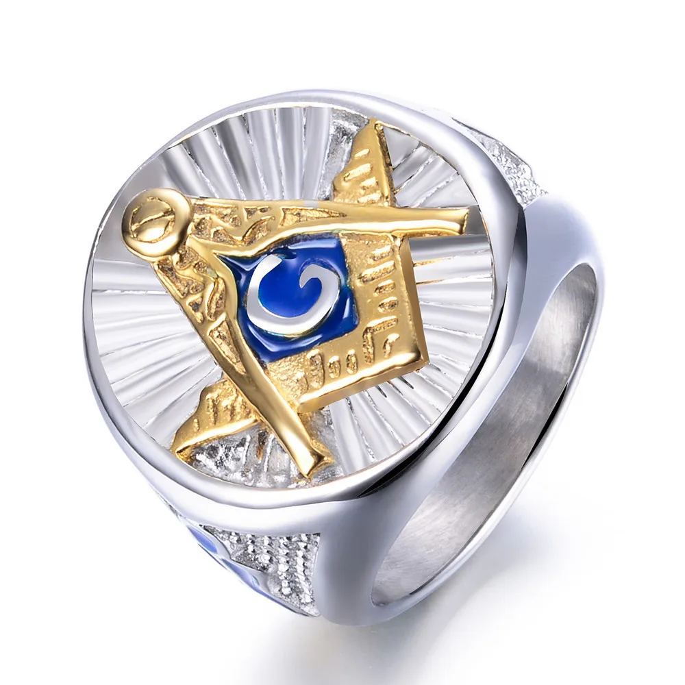 

Masonic Ring Stainless Steel Blue Enamel AG Freemason Jewelry Free mason Signet Ring for men Wholesale