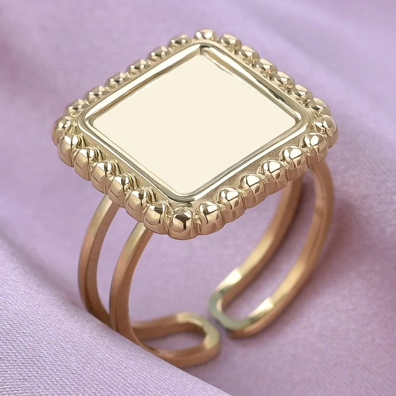 1/5pcs Real Gold Plated Open Adjustable Ring Oval Square Flower Stainless Steel Rings For Women Men DIY Stone Crystal Oil Drip