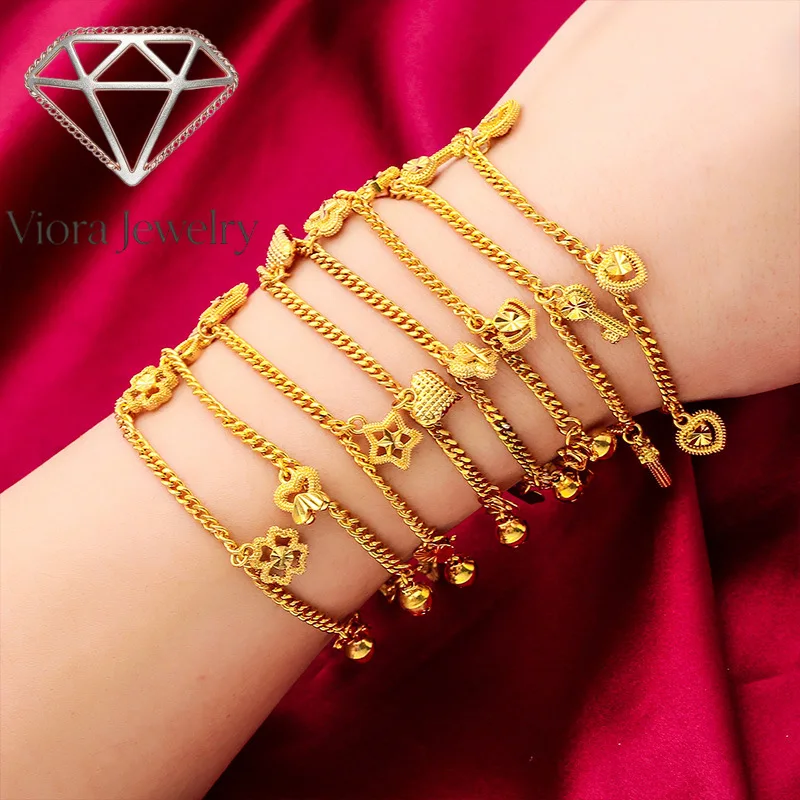 

Viora Jewelry Love Bracelet for Women, 24K Gold, AU999 | Solid hearts with pearl spacers, durable for everyday activities.