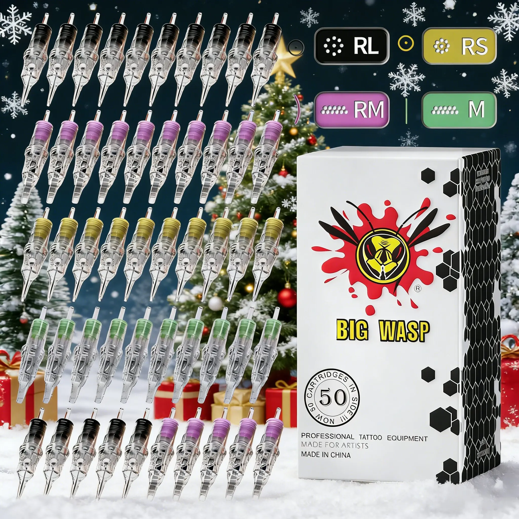 

BIGWASP 50 шт. картриджи для татуировки профессиональные одноразовые безопасные иглы для перманентного макияжа для машин RL/RS/RM 0,3/0,35 мм