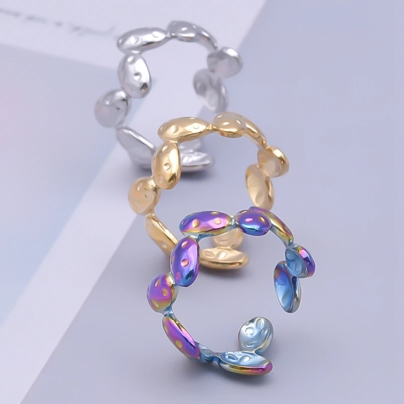 1pcs Irregular Elliptical Connecting Ring Stainless Steel Open Adjustable Rings For Women Men Accessories Fashion Jewelry Ring