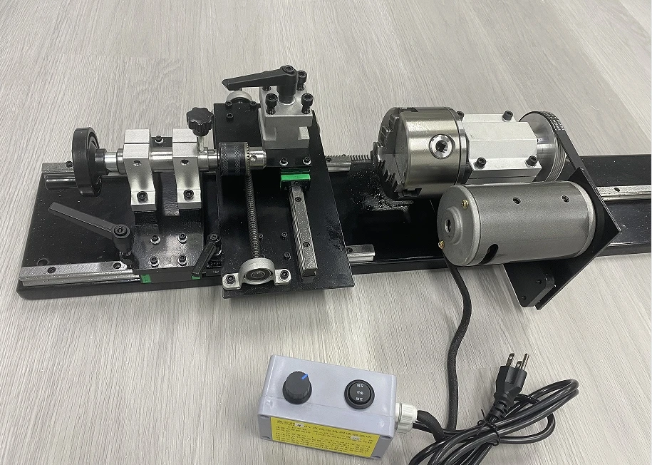 Mini Manual Lathe 220V for Pool Cue Snooker Billiard Repair Variable Speed with Shift Rail Turning Drilling Threading