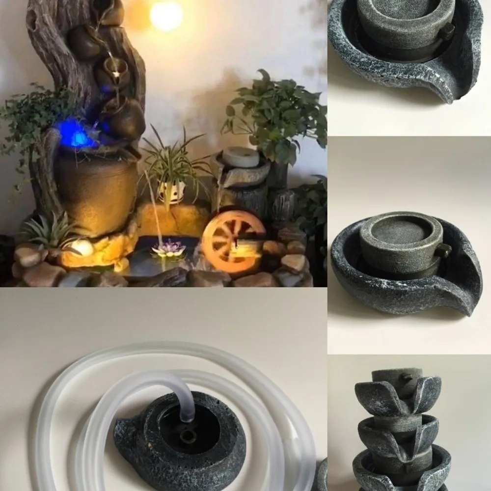 Layered Water Flow Simulation Stone Mill Fountain Circulating Waterfall Resin Fish Tank Mini Water Mill with 60cm Pipe