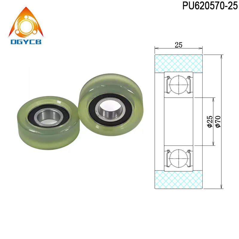 32pcs 25x70x25 Polyurethane Bearing Rollers PU620570-25 OD 70mm Diameter PU Coated Wheel 25*70*25 Plastic Bearing Pulleys