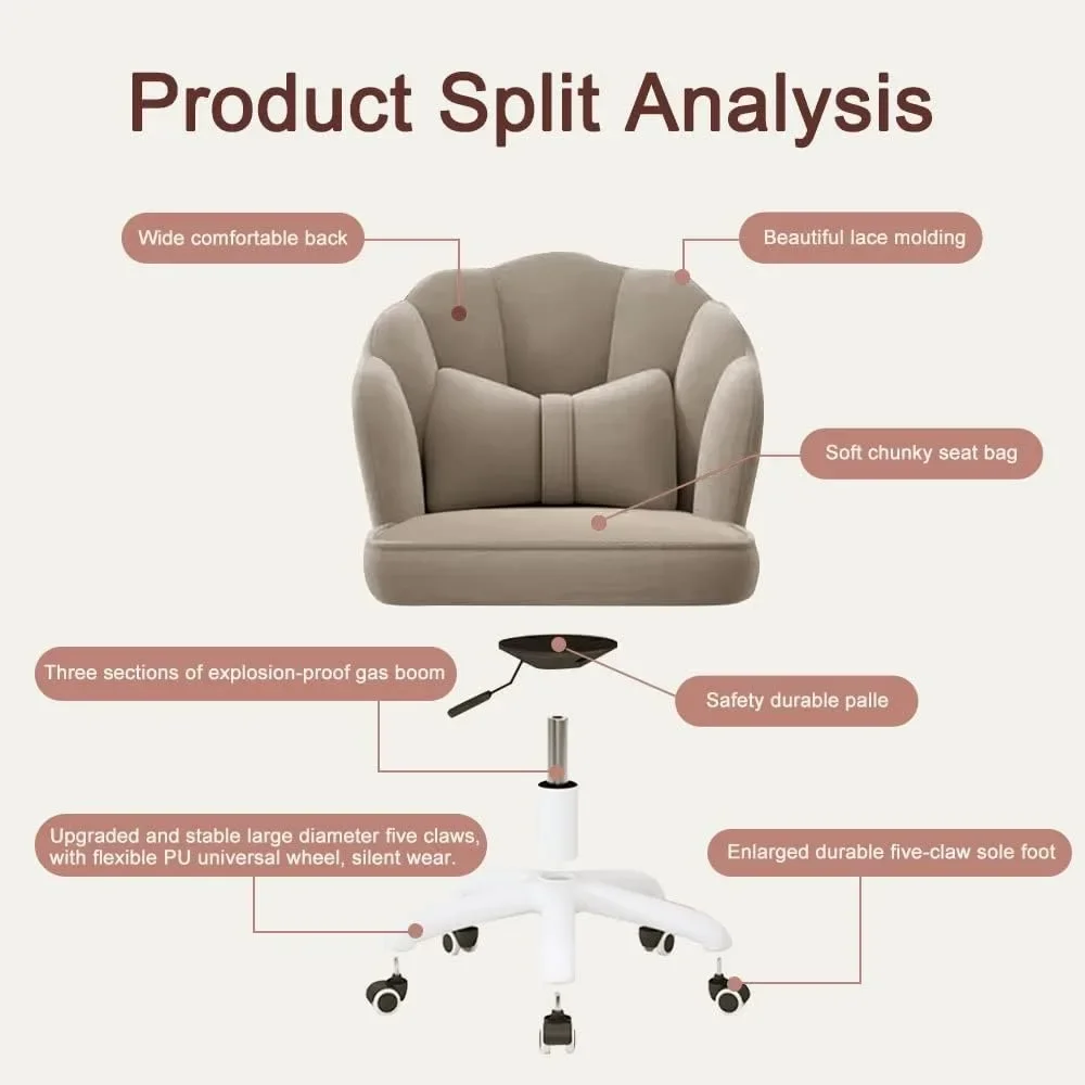 Home Office Desk Butterfly Chair with Mid-Back Upholstered Modern Tufted Computer Task Chair Swivel Height Adjustable Velvet Acc