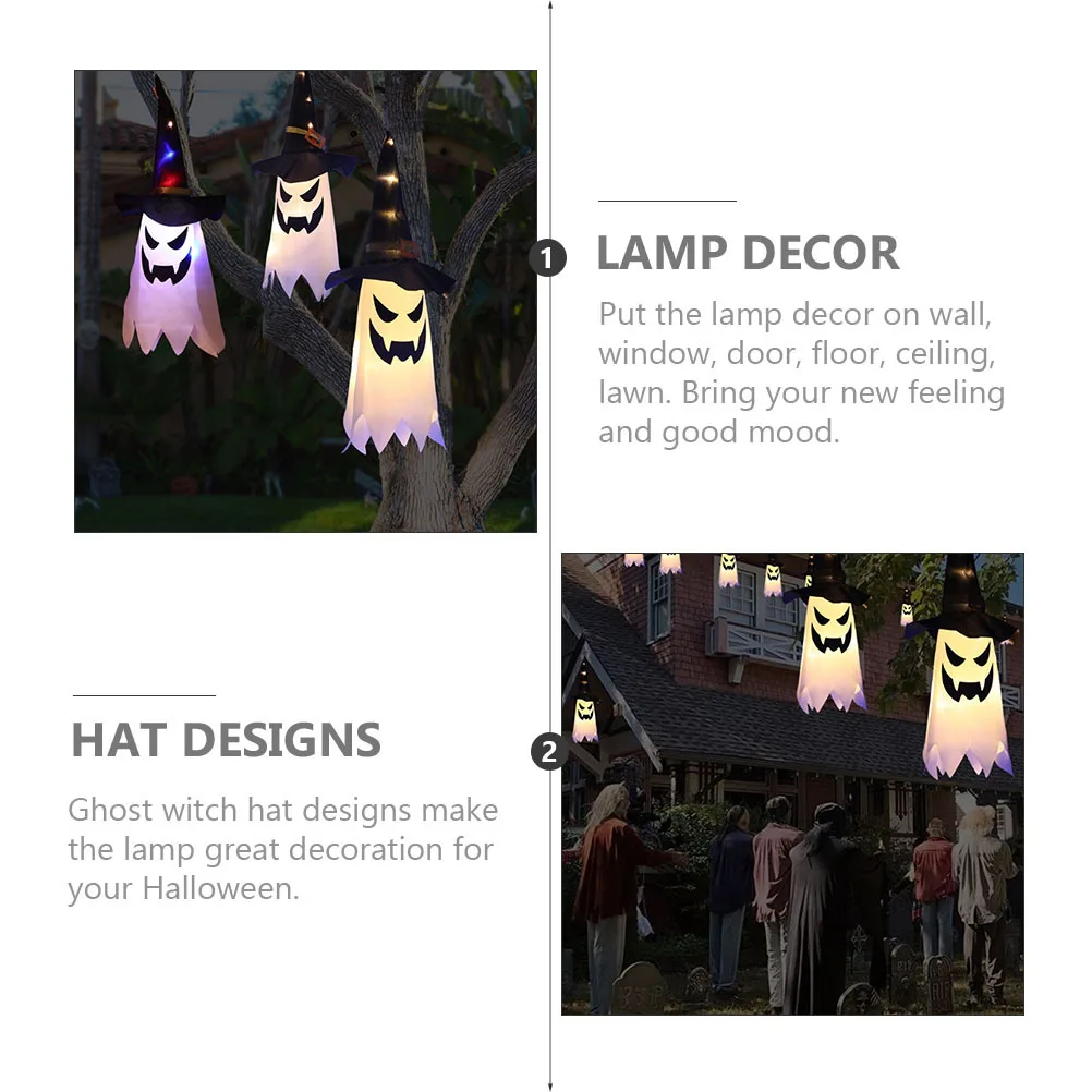 

3pcs Halloween Witch Hat Led Lamp Hanging Decorative Light For Party Horror Room Outdoor Ghost Theme Festival Decorations Witch
