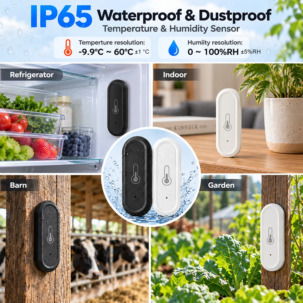 IP65 Waterproof Zigbee Temperature Humidity Sensor Smart Thermometer Hygrometer APP Monitor Works With Alexa Zigbee2MQTT