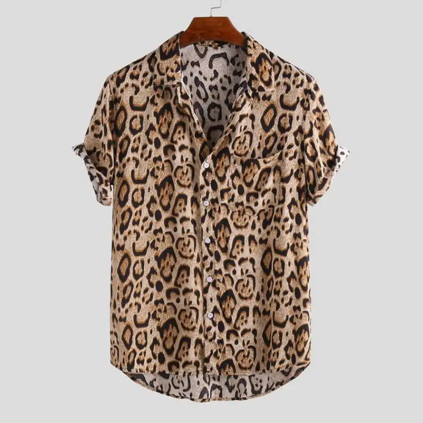 

Leopard Floral Sexy Shirt Men Short Sleeve Hawaiian Shirt Slim Fit Party Beach Camisa Masculina Quick Dry Casual Shirts Male 3XL