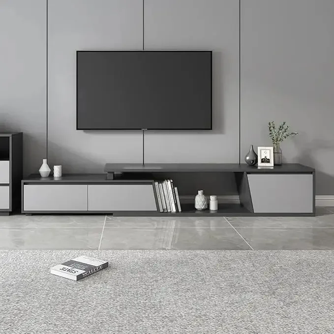 Luxury Extendable TV Stand With 3 Drawers Minimalist Rectangle Entertainment Center Walnut TV Console Table Up To 110