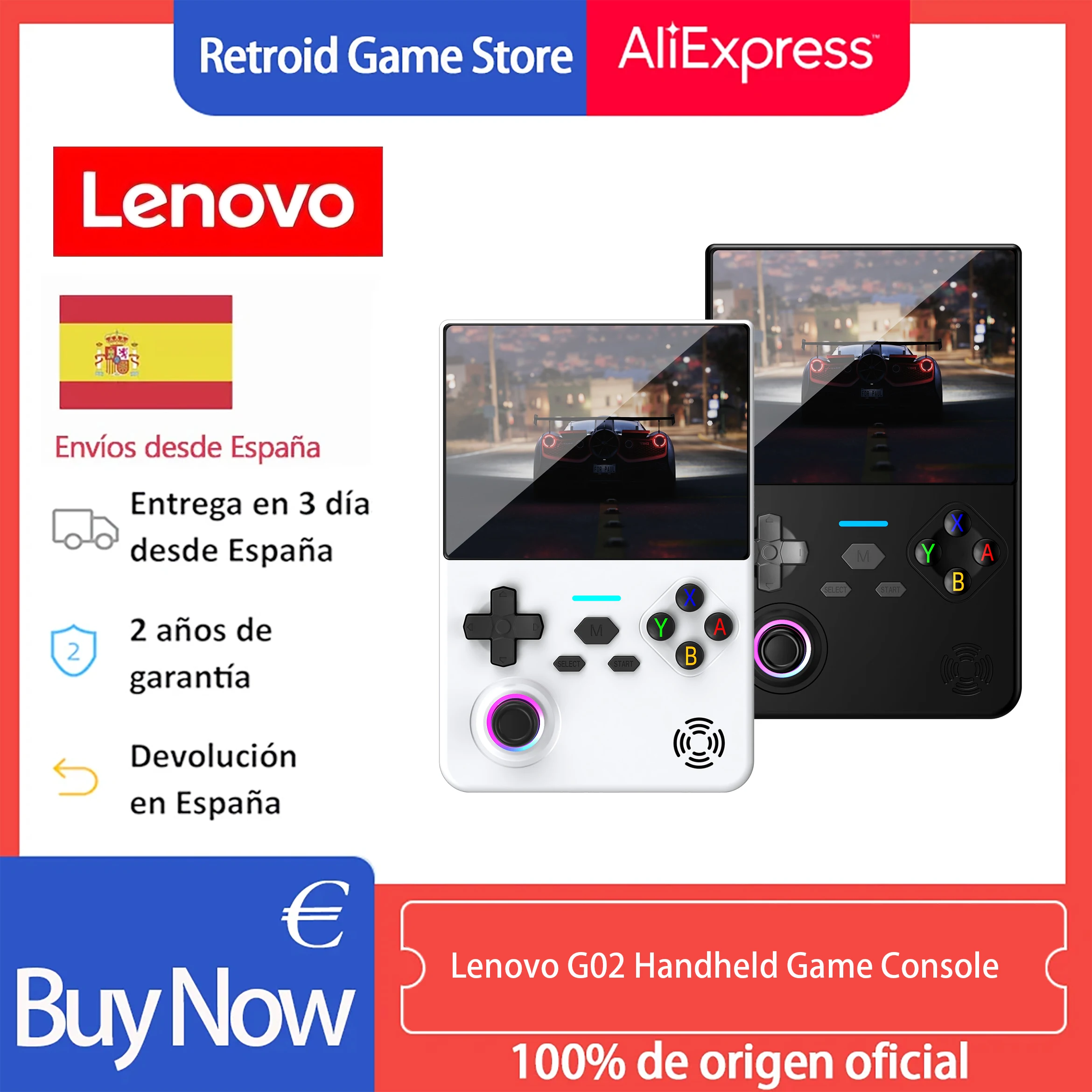 Nouvelle console de jeu portable rétro Lenovo G02 2026, écran IPS 4,5 pouces, système Linux, 64 Go, batterie 4000 mAh, plus de 30 émulateurs, multilingue, lecteur de jeux portable