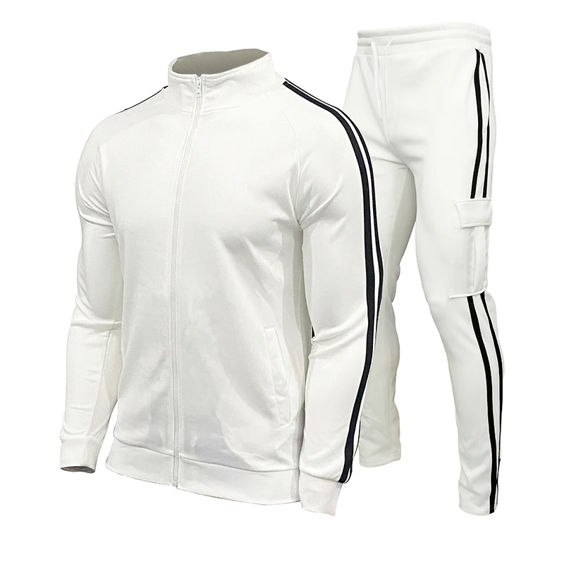 2024 Spring and Autumn New Men's Outdoor Sports and Leisure Zipper Splicing Set Stand Collar Long Sleeve Running Two Piece Set