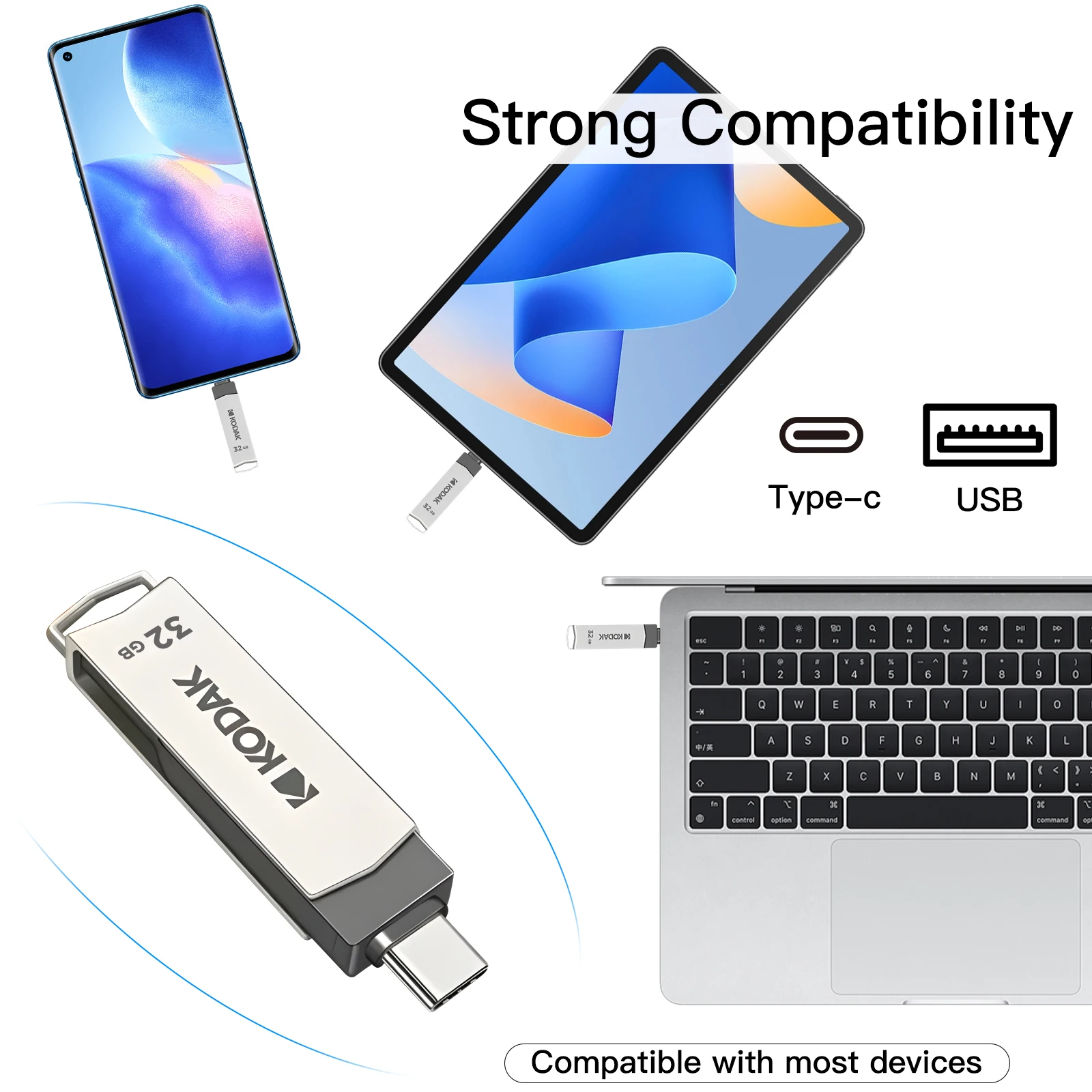 3PCS Kodak K273 USB 3.2 Type C 2 in 1 ความเร็วสูงสําหรับสมาร์ทโฟนแล็ปท็อป