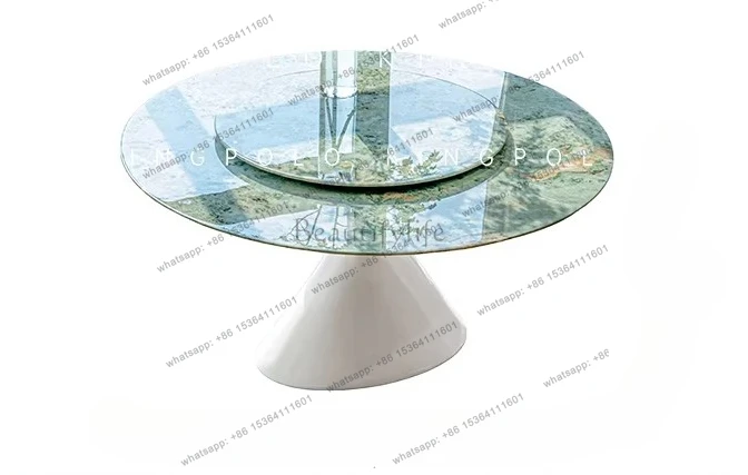 Plugged jadeite luxury stone dining table French cream wind green jadeite natural marble round table