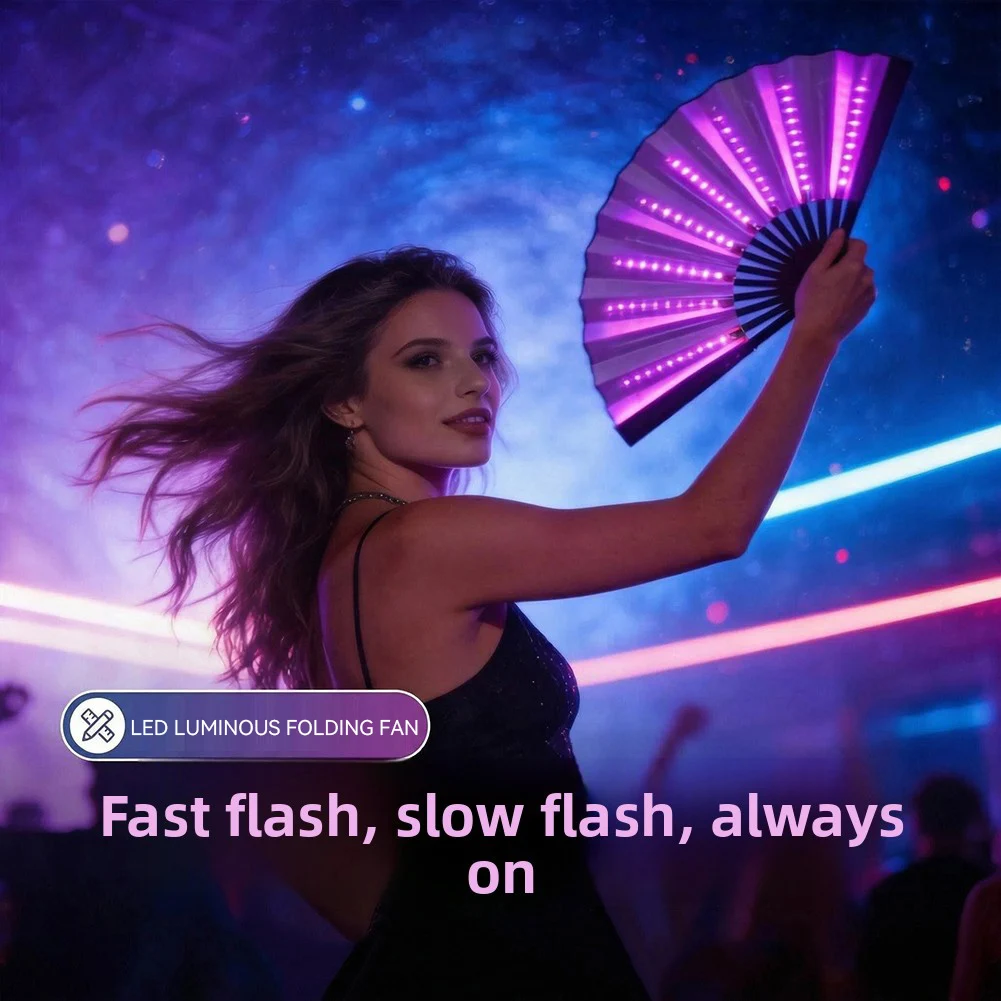 Led Lights Up Folding Fan Electronic Dance Music Neon-Party Decorations Fan Fan Multiple Modes Colors For Nightclub Dance Floor