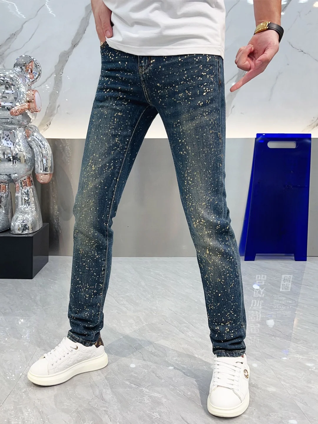 

Slim Fit Men's Denim Jeans Deep Blue Faionable Versatile Haome Autumn 2025 Trendy Brand Free Size Comfortable Breathable