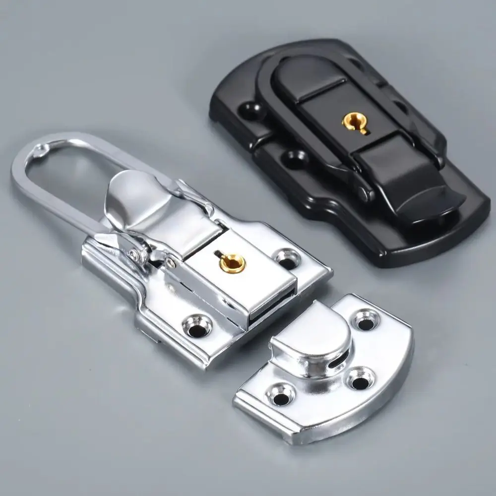 92*50mm Box Latch Hasp with Key Silver/Black Lock Buckle Copper Core Cabinet Fastener Lock