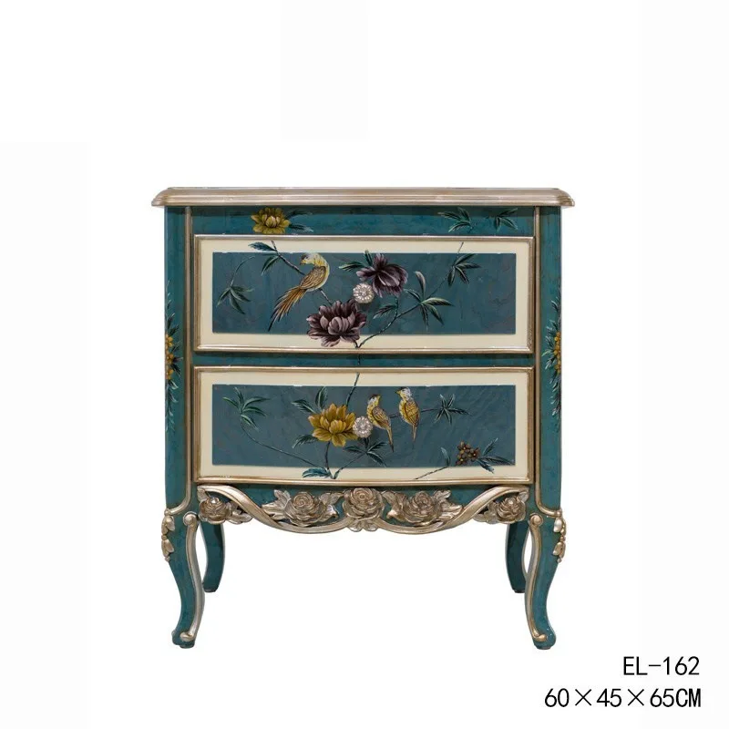 Mahogany carved storage small cabinet European retro bedroom bedside table furniture
