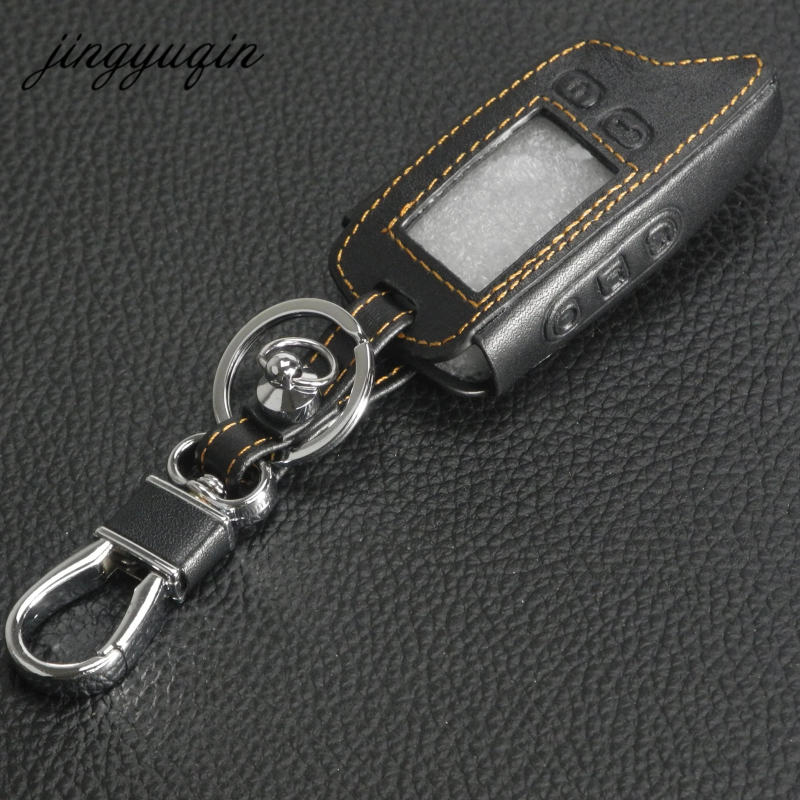 jingyuqin New Leather Key Case For Tomahawk TW9010 TW9020/TW4000/TW701 LCD Remote keychain Fob Cover Two Way Car Alarm System